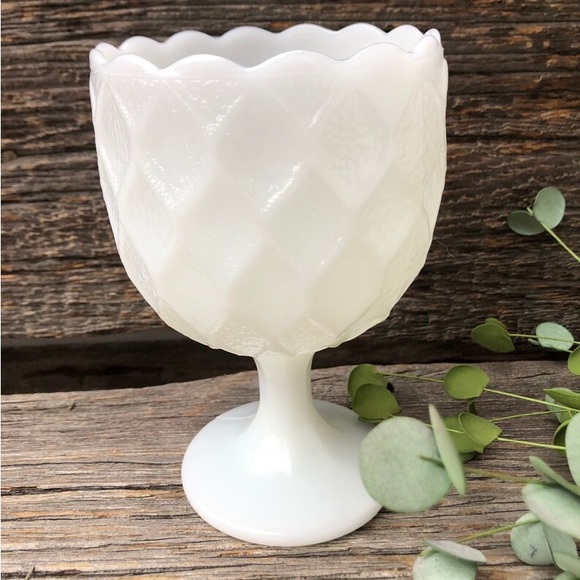 Milk Glass white goblet Farmhouse style Retro glassware  pretty pedestal compote - Picture 2 of 10
